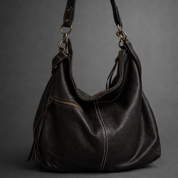 Roots Dark Brown Leather Hobo Bag with Contrast Stitching - Picture 1 of 11